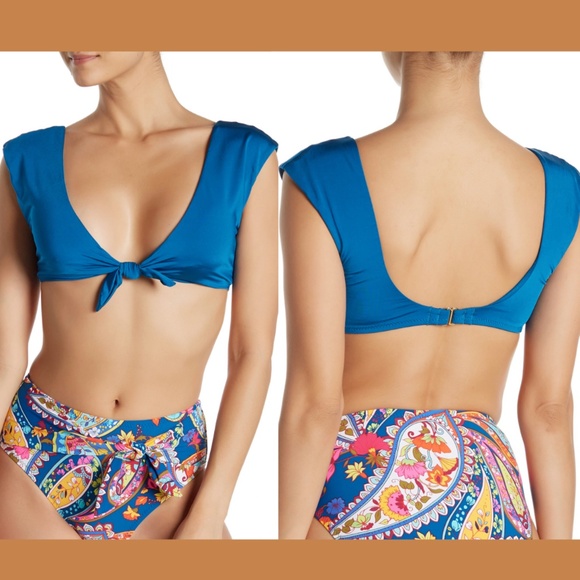 NWT Trina Turk Getaway‎ Front Knot Bikini Top in Dark Teal [size 8 ] - Picture 1 of 11